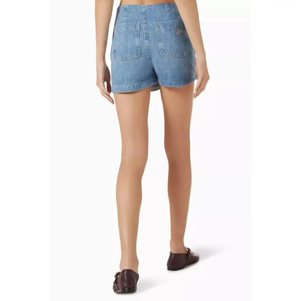 NWOT Damson Madder Rory High Rise Denim Wrap Skort Embroidered Trims Blue 16 - Picture 3 of 5